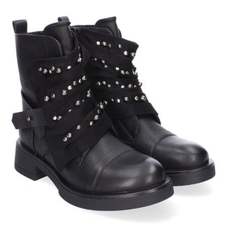 Botines tacón cómodo adornos metal para mujer color negro F6595