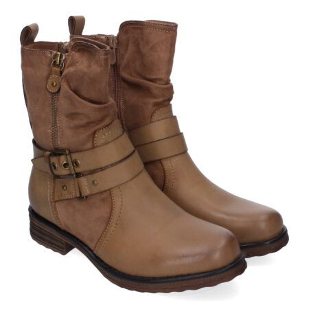 Botines planos estilo motero biker para mujer color kaki F6603