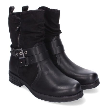 Botines planos estilo motero biker para mujer color negro F6603