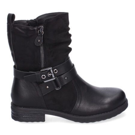 Botines planos estilo motero biker para mujer color negro F6603