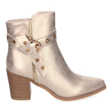 Botines dorados de tacón cómodo para mujer hebilla F6697