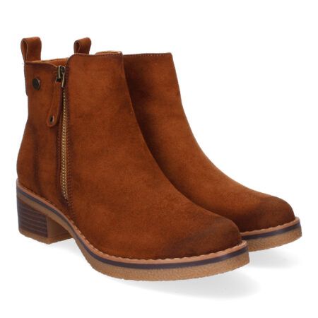 Botines de tacón bajo elegantes cómodos para mujer color cuero VRA-1000