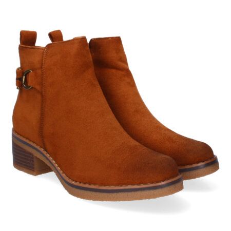Botines de tacón bajo hebillas cómodos para mujer color cuero VRA-1002