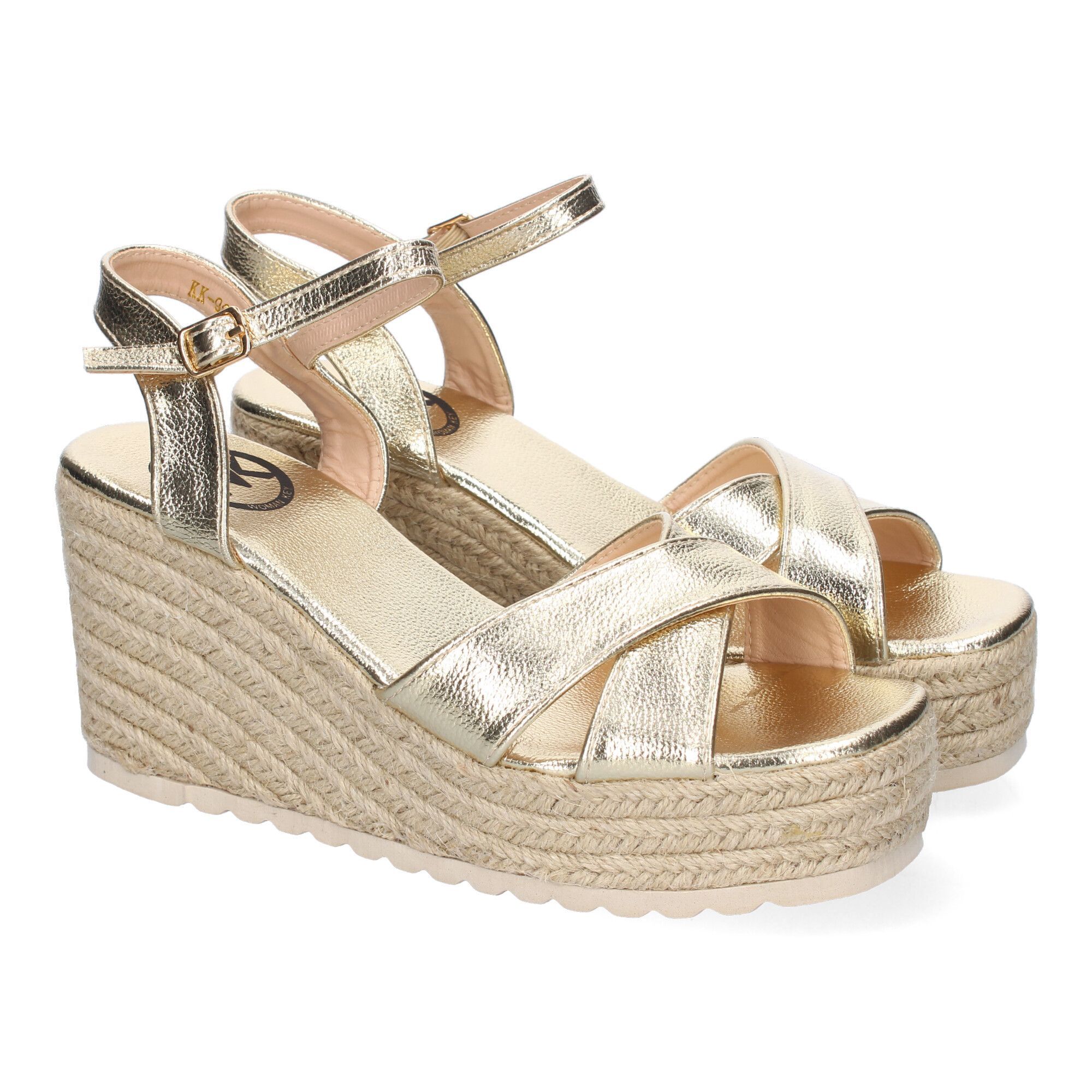 KK-989-Oro_0.jpg Sandalias doradas de cuña en yute pala trenzada para mujer KK-989