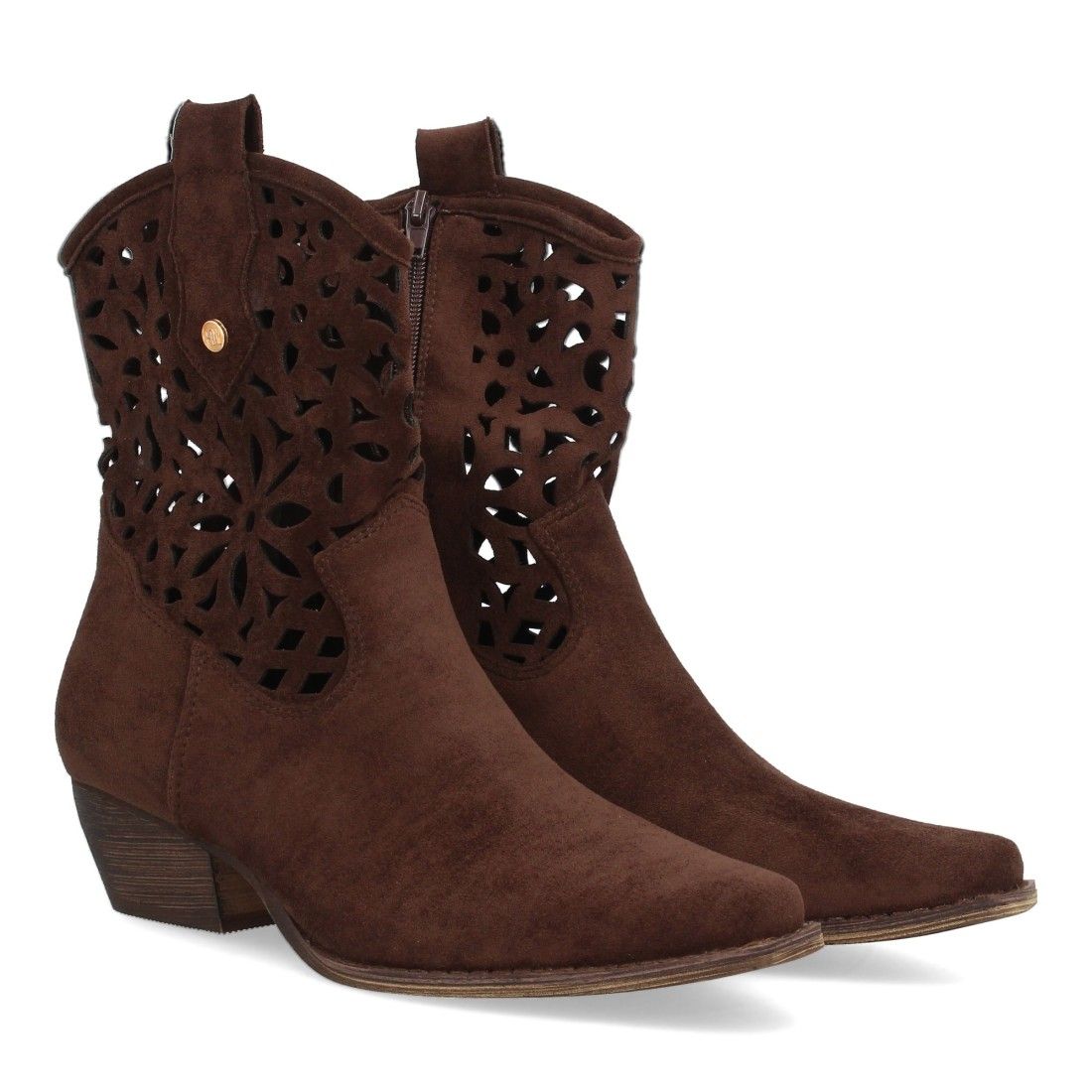 31634-thickbox_default.jpg Botines camperos tacón medio calados de mujer color marron A-5747
