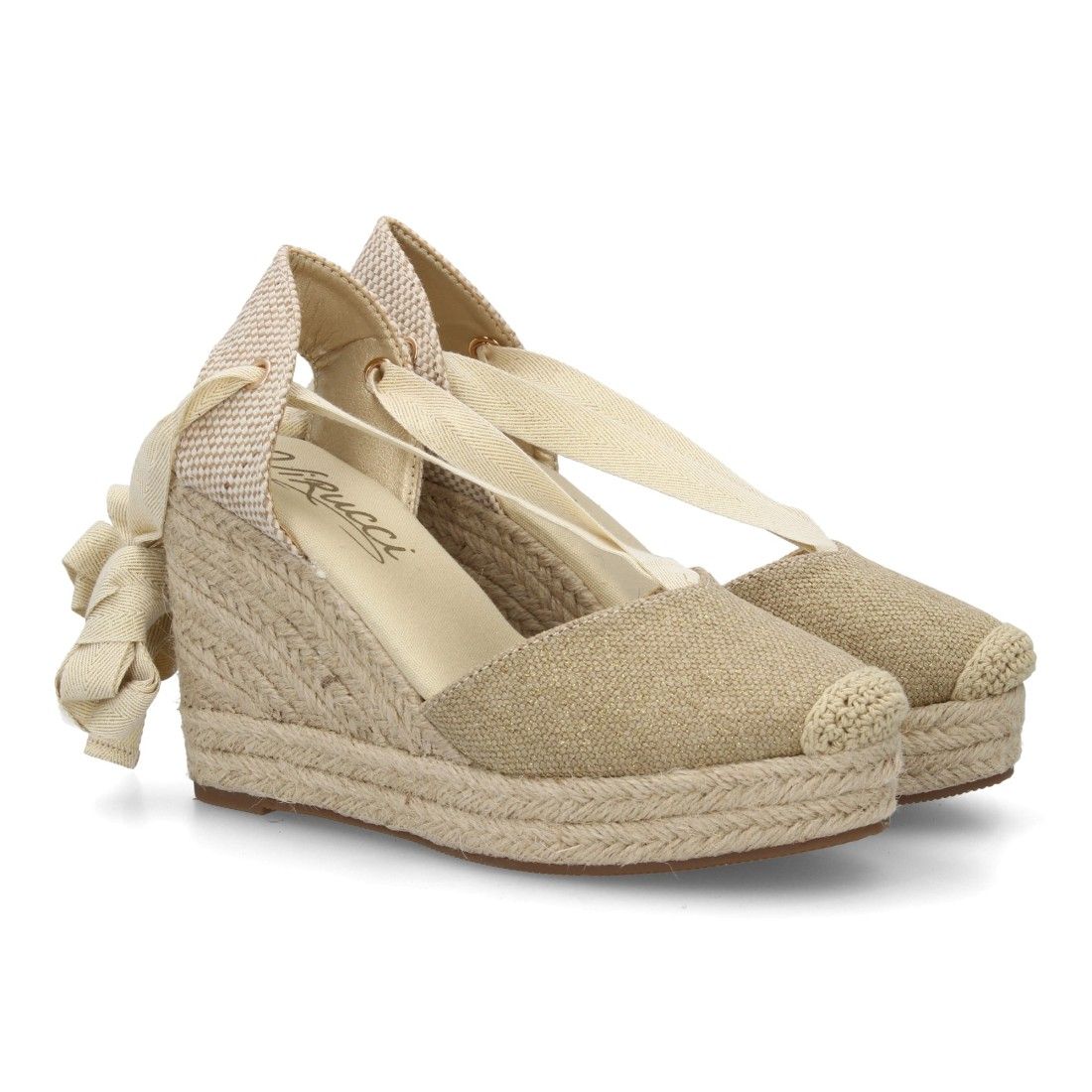 33050-thickbox_default.jpg Sandalias doradas de cuña en yute comoda lazos de mujer